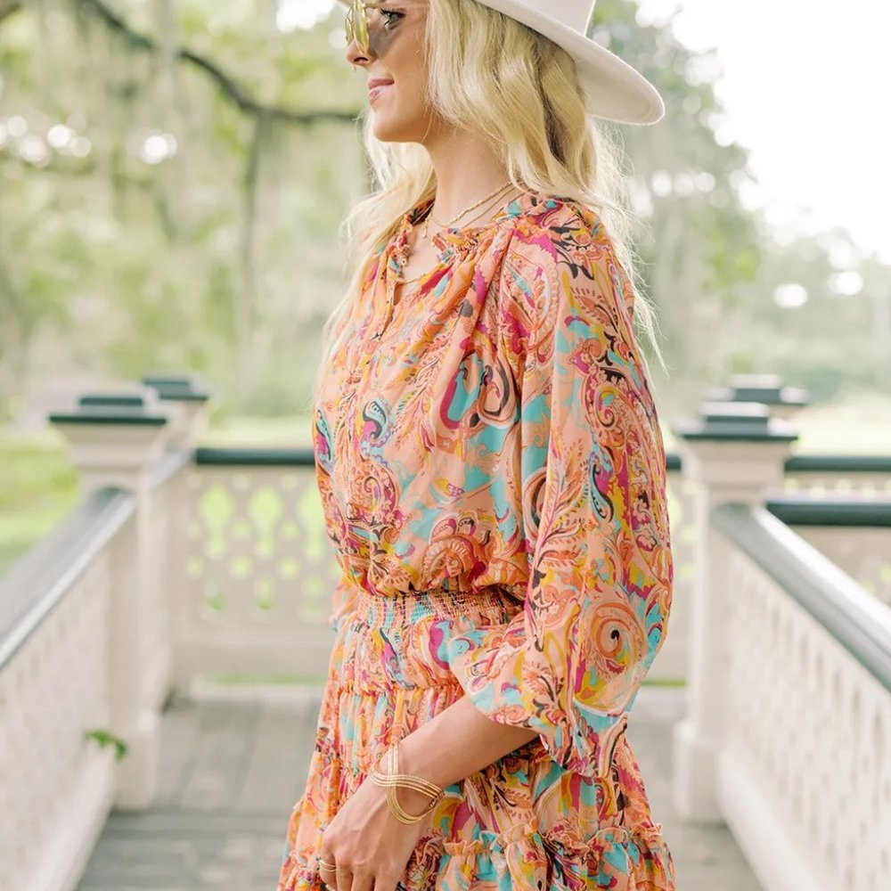 Multicolour Paisley Print Frilled Mini Dress - Picture 2 of 7